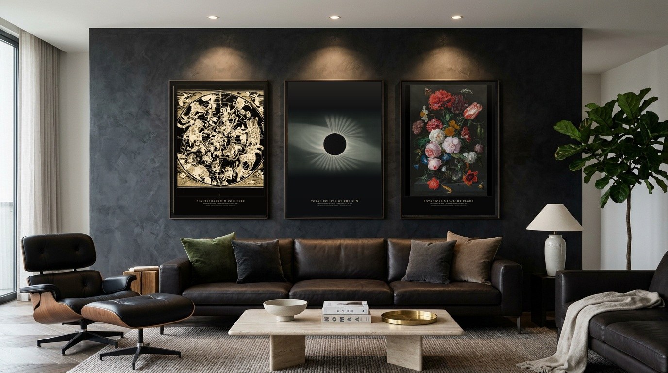 Celestial Yak Living Room Gallery Wall with 3 Fine Art Posters