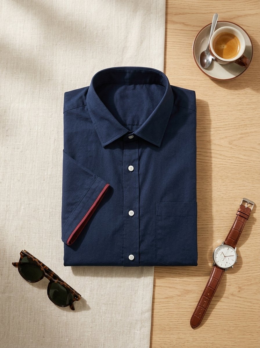 Navy Blue Classic Solid Cotton Shirt - Image 5