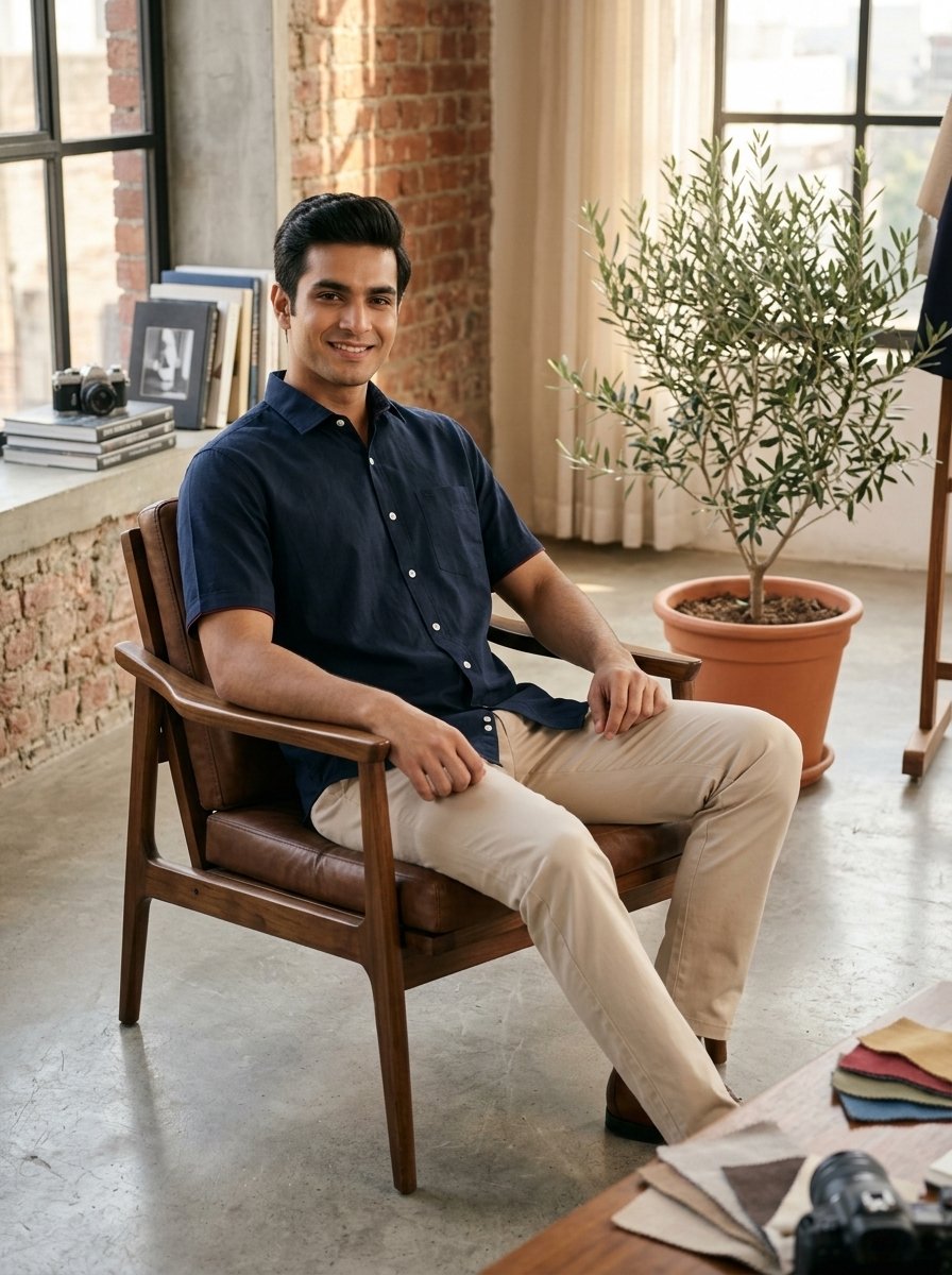 Navy Blue Classic Solid Cotton Shirt - Image 4