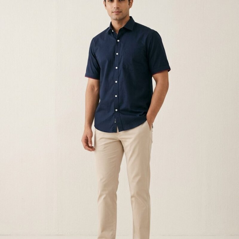 Navy Blue Classic Solid Cotton Shirt