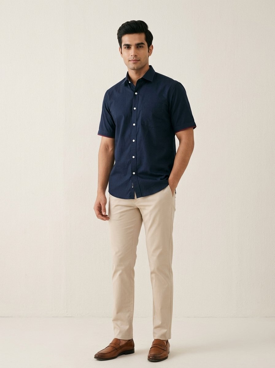 Navy Blue Classic Solid Cotton Shirt