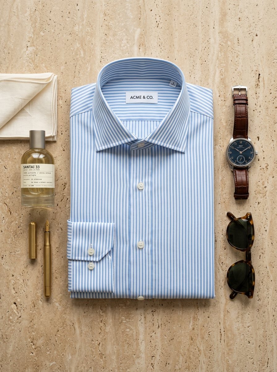 Sky Blue Bengal Stripe Cotton Shirt - Folded Flat-lay