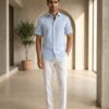 Sky Blue Bengal Stripe Cotton Shirt - Standing Model