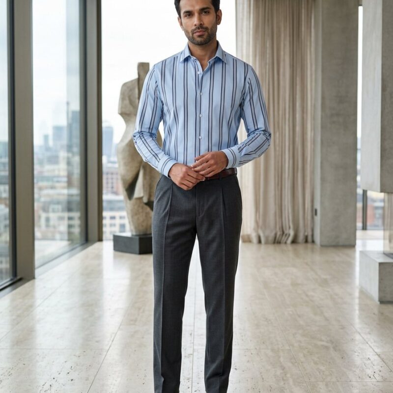 Sky Blue Multi-Stripe Full Sleeve Cotton Shirt