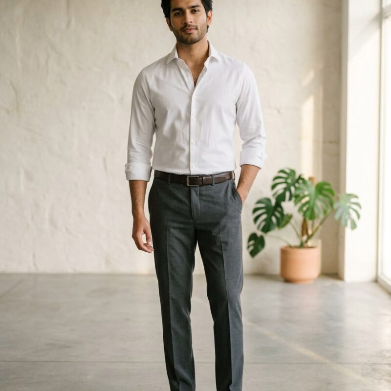 Crisp White Dobby Textured Cotton Shirt